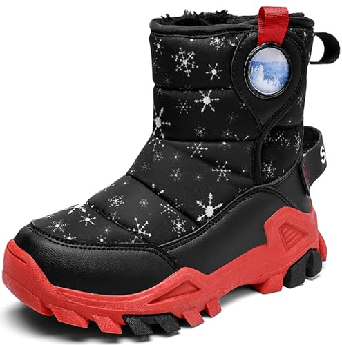 HSNA Winterstiefel für Kinder Jungen Mädchen Schneestiefel Warmfutter Rutschfeste Größe 29-39(Schwarz und Rot 37 EU)