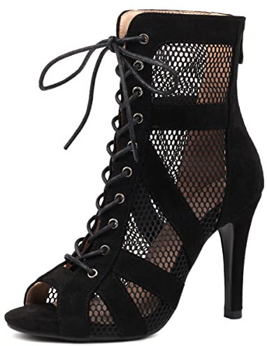 Roimaash Damen Dance ScHohe Hohe Ferse Schnüren Bujur Latin Dance Class Bootie Sandalen Peep Toe Gladiator Sandalen Party Heels Cage ScHohe Black Size 40