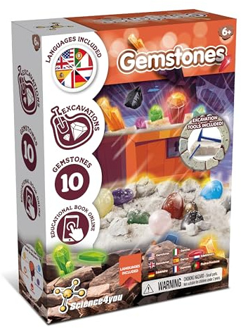 Science4you Apprenez Les Pierres Précieuses avec ce Kit de Fouille, Découvrez Tous Les Minéraux Incroyables, Un Cadeau D'archéologie pour Enfants 6 7 8 9+ Ans