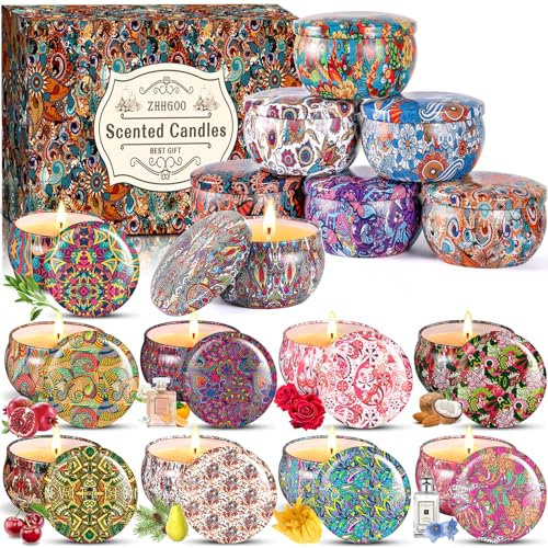 ZHHGOO Regalo di Candele Profumate,16Pcs Set Idee Donna Compleanno, Naturale Cera di Soia per Festa Della Mamma,Natale, Matrimonio, Doccia,Yoga