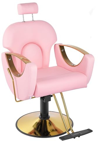 LipomA 1Sillón Profesional De Peluquería, 360º Giratoria con Base Fijo De Metal, Altura Regulable,Capacidad 200KG Sillón De Barbero para SPA Belleza,Rosado