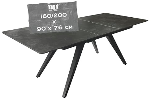 Mr. Deko Esstisch Ausziehtisch Albenga Dark Grey 160/200 x 90 x76 cm | Indoortisch | Platz für bis zu 8 Personen | Schwarzes Tischgestell