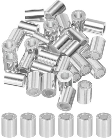sourcing map Crimpschlaufenhülse aus Aluminium, 0,3 mm, einzelne runde Drahtseilhülsen Seilklemmen für Drahtseil-Kabelleitungen, Silber, 25 Stück