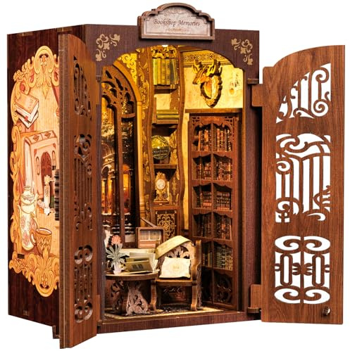 Cutefun Book Nook - Casa de Muñecas en Miniatura DIY, Kit de Maqueta Encantador para Rincón de Libro, Sujetalibros para Estantería, Modelo Decorativo con Muebles y Luz LED (Bookshop Memories)