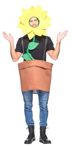 EraSpooky Costume de Tournesol pour Homme Halloween Déguisement Amusant sur le Thème des Plantes avec Pot de Fleur