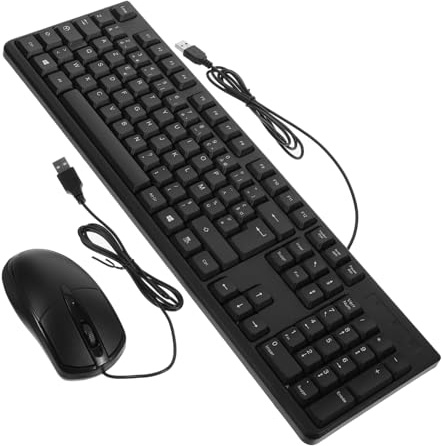 PHENOFICE Wired Keyboard and Mouse Set Usb Full Size Computer Keyboard with French Characters and Number Pad Quiet Wired Mouse for Desktop and Laptop