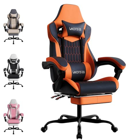 WOTSTA Gaming Chair, Ergonomic Gaming Chair with Footrest and Lumbar Support, Computer Chairs, Height Adjustable Computer Racing Gamer Chairs for Gaming or Office, Black Orange