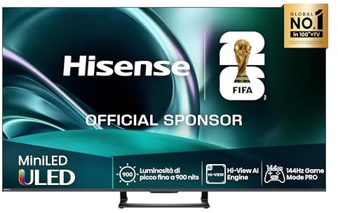 Hisense TV 65 Mini-LED 144Hz 4K 2025 65U72Q, Smart TV VIDAA U8, Dolby Vision IQ, HDR 10+ Adaptive, 144Hz Game Mode PRO, Dolby Atmos 2.1 con Subwoofer, Alexa Built-in, VIDAA Voice, lativù 4K, 65''