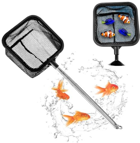 QIRUIRED Aquarium Fish Net - 2 in 1 Fish Tank Isolation Net Small Fishing Net Fine Mesh Stainless Steel Adjustable Handle Square Fish Landing Net or Catching Small Fishes Shrimps or Cleaning Debris