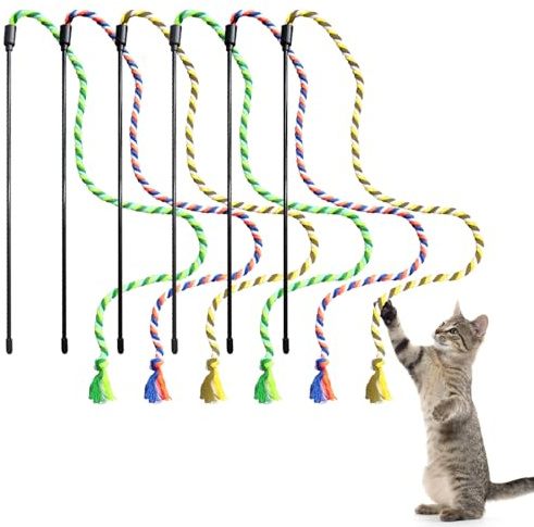 SAIIURV 6 Pezzi Bacchetta per gatti, giocattolo interattivo per gatti, bacchetta interattiva, giocattoli interattivi per gatti nastri colorati in tessuto giocattolo per gatti