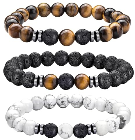 JUZICHEN 2-3 stycken herrarmband, 8 mm pärlor herrarmband, justerbara armband män, män smycken presenter fars dag present, Mediano, Rostfritt stål, Rostfritt stål