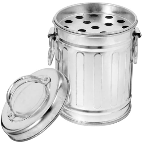 Luxshiny Vintage Galvanized Metal Bucket Ashtray with Lid Small Compact Desktop Trash can for Home Office Kitchen Multipurpose Retro Style Wastebasket