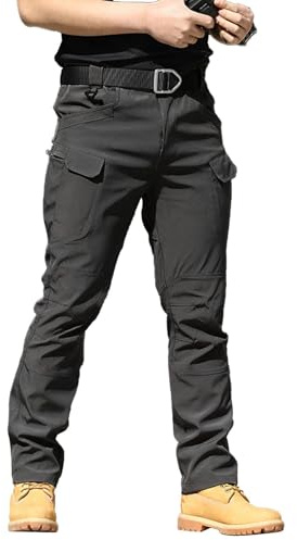 Lggwunsi Pantaloni Tattici - Leggeri con Tasche Laterali Pantaloni da Lavoro Uomo Elasticità Morbida Pantalone Colore Puro Resistente all'Usura Autunno e Inverno Abbigliamento(Grigio,M)