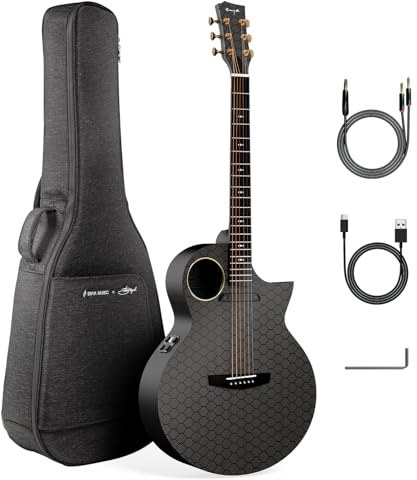 Enya X4 PRO Custom Luca Stricagnoli Collaboration Edition - Agujero negro, guitarra acústica y eléctrica de fibra de carbono de tamaño completo de 41 pulgadas, sistema de recogida inteligente a bordo