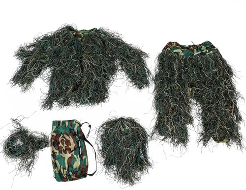 Ghillie Suit per bambini, Ghillie Suit per bambini Altezza 51, 18-59, 06 pollici, Mimetica 3D traspirante 5 in 1, Abbigliamento da caccia con giacca, pantaloni, cappuccio, borsa per il trasporto per l