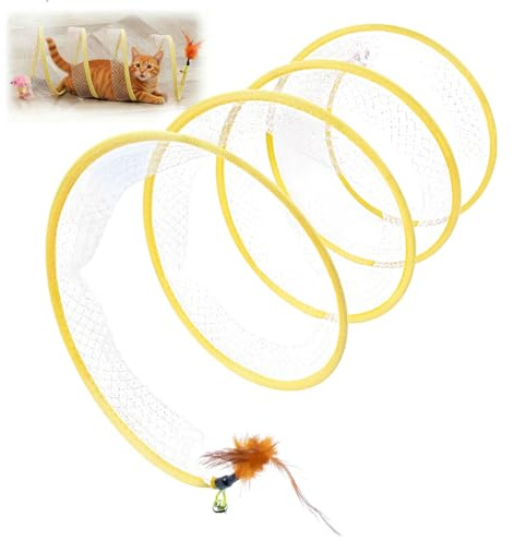 Tunnel per Gatti,Tubo per Gatti Gioco,Giochi Interattivi per gatti Conigli Cani Interni ed Esterni,Gioco Gatto Pieghevole Facile da Trasportare 25 * 70CM Giallo