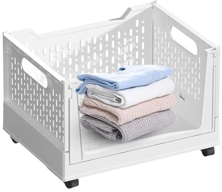 Foldable Storage Box with N - Stackable Rolling Box, Foldable Container, Robust Book Holder Basket, PP Material Moving Box | for Home Office Dorm Bedroom