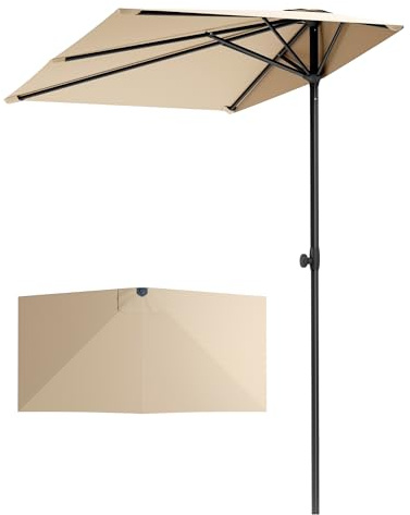 PHI VILLA 250x130cm Halber Sonnenschirm Höhenverstellbar mit Klemme, Balkonschirm Windfest Stabil zum Mitnehmen, UV50+ Schutz für Garten Terrasse Balkon Balkongeländer Tisch, Beige