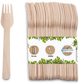 BIOZOYG 1000 Forchette Monouso in Legno - Posate Biodegradabili e Compostabili - Stabili 16,5 cm
