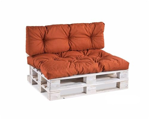 Gutekissen® Coussin de Palette Extérieur – Confort en Mousse pour Salon de Jardin, Terrasse, Balcon PPI (Dossier 120x40, gesteppt Orange)