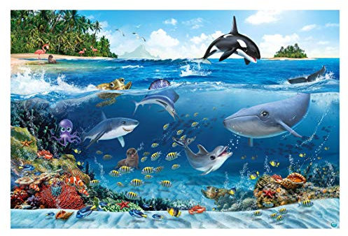 Vliestapete - Unterwasserwelt mit Tieren - Fototapete Breit 190 x 288 cm