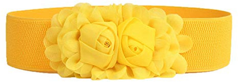 JIER Damen Blume Gürtel Belt Damenmode Blumen Elastischer Gürtel Tailleband Stoffgürtel Jeansgürtel Spitzegürtel Hüftgurt Breiter Gürtelbund (Gelb)