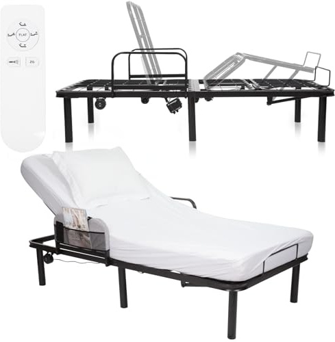 Vive Adjustable Bed Base Frame (Twin) - Electric Heavy Duty Metal Platform Bed Frame with Adjustable Base for Hospital Mattress - Remote for Head, Leg & Foot Incline - Dual USB Ports - Easy Assembly