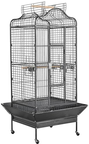 Yaheetech Cage Oiseaux Grande Voliere Oiseaux Interieur 81 x 77 x 160 cm Cage Perroquet avec roulettes Toit ouvrable