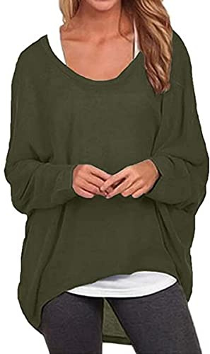 ZOIOOER Femme Jumper Casual Lâche Irrégulier Manches Chauve-Souris Longues Pull-Over Shirt T Shirt Tops S-3XL