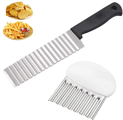 Olakin Cortadores Ondulados 2 Piezas, Cortador de la Cortadora de Viruta Ondulada, Acero Inoxidable Cortador de Patatas, Herramienta de Corte de Cocina para Cortar Patatas, Batatas, Frutas y Verduras