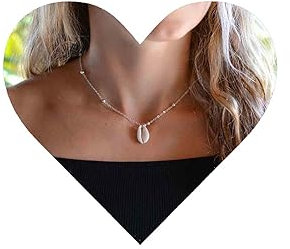 Yheakne Boho Muschel-Halskette - Hawaii-Kauri Ketten-Anhänger in Silber, Minimaler Schmuck für Frauen und Mädchen