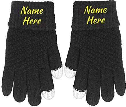 Dinikally Personalisierte Bestickt Winter Name Handschuhe Touchscreen Handschuh Für Mann Frauen (Schwarz)