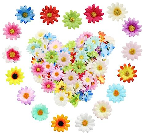 DAGORD 100 Stücke Künstliche Bunte Blumen Gänseblümchen Köpfe Künstliche Blumenköpfe Gemischt Kleine Seidenblumen zum Basteln Streudeko Blütenköpfe Deko für Hochzeit Feste Party DIY Scrapbook Girlande