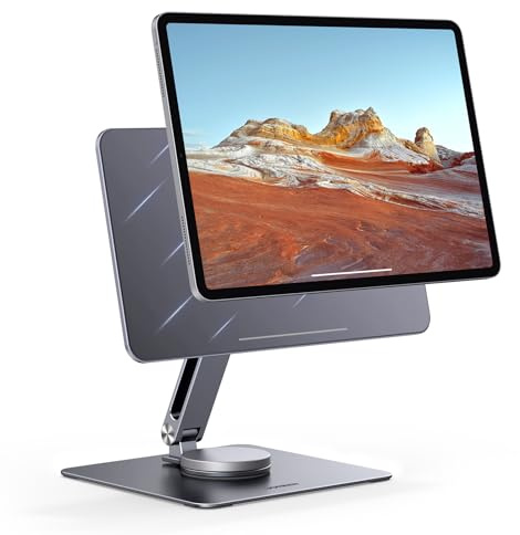UGREEN Magnetic iPad Pro 12.9 Stand Desk Holder Swivel 360° Rotating Foldable Adjustable Height Portable Travel Mount Aluminum Compatible with iPad Pro 12.9 Inch 2022/2021/2020/2018, Air 13 2024