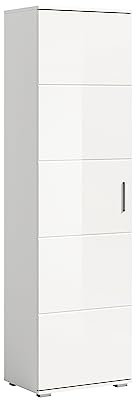 xonox.home - Garderobenschrank Prego 55x191x37 cm in weiß Absetzung weiß Hochglanz -Schrank Flurschrank Dielenschrank Flurmöbel - modern, geräumig und funktional