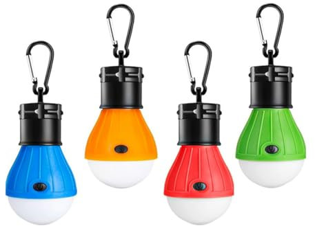 4 Stück NUZAMAS Tragbare Zeltlampe, LED-Zeltlampe, wasserdichtes Notlicht mit Karabiner, Zeltlampe, Glühbirnen-Set, tragbare Campinglaterne für Camping, Abenteuer, Angeln, Garage