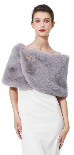 BEAUTELICATE Chal Estola de Pelo Mujer Boleros para Invierno Fiesta Novia Bodas (Gris Claro)
