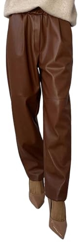 KBOPLEMQ Pantaloni in pelle da donna Baggy Y2K, larghi, a vita alta, in similpelle PU, effetto pelle, per il tempo libero, O marrone, XL
