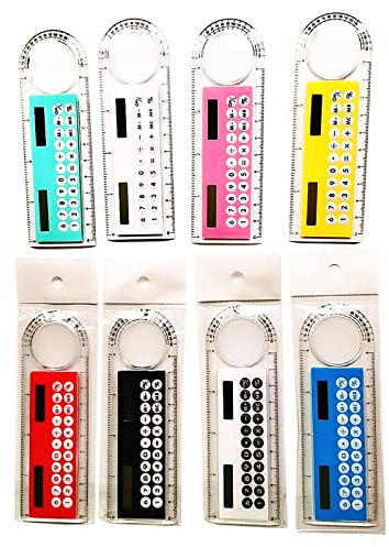 Calculadoras multifuncionales con reglas, calculadoras básicas estándar de 8 dígitos para niños, adultos, oficina, escuela, reglas con pulgadas y centímetros para niños, aula, 12 pulgadas