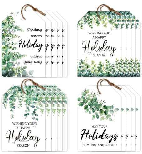 CHGCRAFT 120 Stück 4 Stil Holiday Wishes Geschenkanhänger zum Beschriften Thank You Gift Tags mit 30M Hanfseil Present Labels für Geburtstagsgeschenke Hochzeitseinladungen Wunschkarte