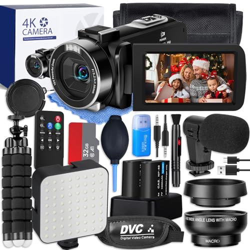 NBD 4K Camcorder Videokamera 60 fps / 48 MP Autofokus für Kamera - Tragbare & kompakte Digitalkamera mit Nachtsicht, WiFi, Fernbedienung, Weitwinkelobjektiv, Makroobjektiv, Stativ&Externes NB-2409