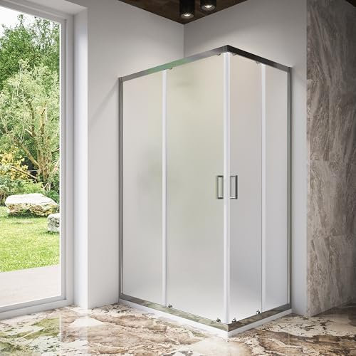 Box Doccia Angolare Due Ante Scorrevoli Cristallo Temperato 6mm Profili Squadrati Cromati Altezza 185 cm - Tonga (Vetro Opaco, 70x100)