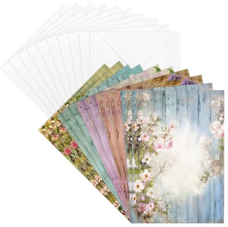 Ideen mit Herz Grußkarten-Set mit Umschlägen | 10 Motiv-Karten | 2x5 Designs Holzoptik & Blumen | blanko | bunt | 10,5 cm x 14,8 cm | 230g/m²