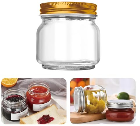 Mason Jars Bocal en verre à large ouverture avec couvercles hermétiques pour fermentation, marinage, préparation des repas, avoine et centres de table Doré 250 ml