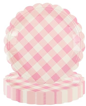 EVYIENEN 50PCS Light Pink Scalloped Paper Plates,7Inch Striped Dessert Plates for Cake Salad Fruit Disposable Decorative Dinner Dessert Serving for Birthday Party Supplies