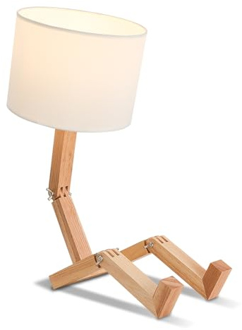 YLTLINK Lampa de chevron i trä, design av robot, lampa E27 bordssalon, abat dag de chevron modern, lämpad för dekorativ belysning i salonger, sängrum Camera dei bambini