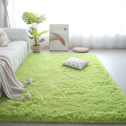 AIMECO Alfombra de pelo largo para salón, 200 x 300 cm, antideslizante, extra grande, alfombra para dormitorio, alfombra mullida, alfombra para niñas, dormitorio y habitación de los niños, color verde