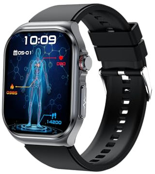 HIDAMELSmart Watch ECG/HRV/IMC, Batteria da 70 Giorni, 2.04“Amoled Chiamate Bluetooth Orologio Salute con Monitoraggio Pressione Sanguigna/Temperatura Corporea/Orologio Fitness per Android & iOS