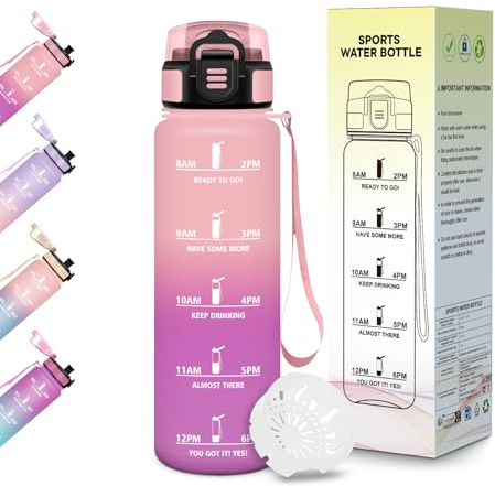 Motswedi Borraccia Bambini, 500ml Senza BPA, Design della serratura a prova di perdite, Borraccia Motivazionale, Con marca temporale, per Scuola, Sport e Trekking - Rosa&Rosato