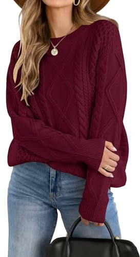 Zeagoo Pull Femme Chic et Elegant Pulls Léger Tricoté Col Rond Manche Longue Pull Casaul Automne Hiver Haut Top Bordeaux XL